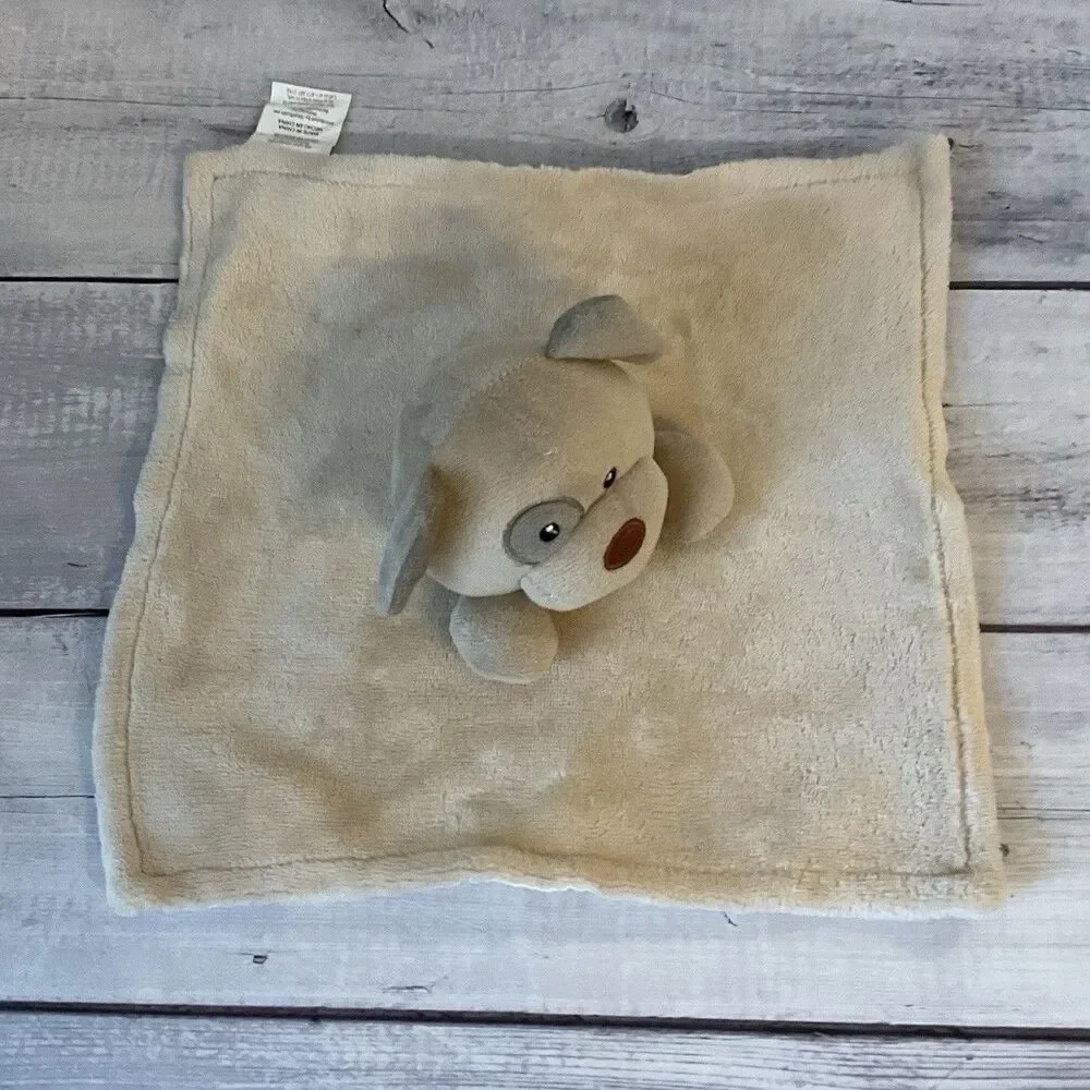 Carter’s Puppy Dog Lovey Tan Beige Plush Stuff Baby Security Blanket Satin Back